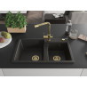 Mexen Tomas dřez granitový 2-komorový s kuchyňskou baterií Duero, černý/zlatý metalik - 6516-75-671600-50