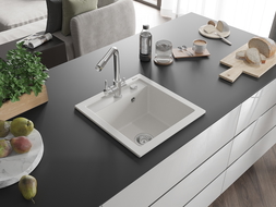 Mexen Vito granitový dřez s 1 komorou a kuchyňskou baterií Duero, bílý - 6503-20-671600-00