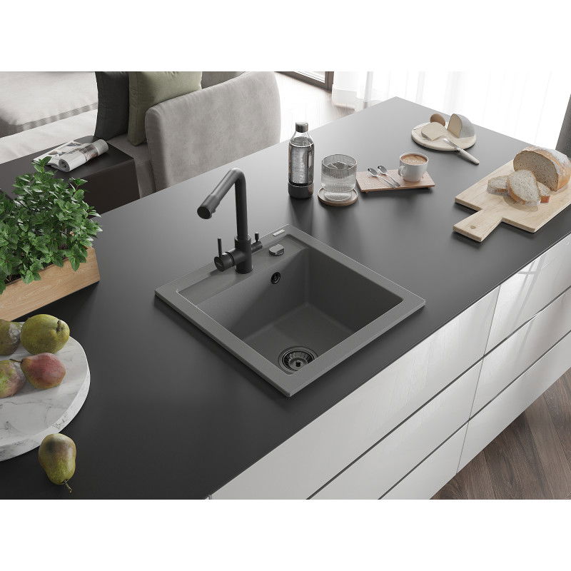 Mexen Vito granitový dřez s 1 komorou a kuchyňská baterie Duero, šedý - 6503-71-671600-70-B