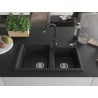 Mexen Tomas dřez granitový 2-komorový s kuchyňskou baterií Telma, černý/stříbrný metalik - 6516-73-670200-70