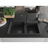 Mexen Tomas granitový dřez 2-komorový 800 x 500 mm, černý/stříbrný metalický, černý sifon - 6516802000-73-B