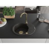 Mexen Kevin granitový dřez s 1 komorou a odkapávačem 586 x 458 mm, černý/zlatý metalický, zlatý sifon - 6517581005-75-G