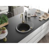 Mexen Kevin granitový kuchyňský dřez 1-komorový s odkapávačem 586 x 458 mm, černý s tečkami, zlatý sifon