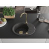 Mexen Kevin granitový kuchyňský dřez 1-komorový s odkapávačem 586 x 458 mm, černý s tečkami, zlatý sifon