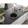 Mexen Kevin granitový dřez s 1 komorou a odkapávačem 586 x 458 mm, černý, sifon zlatý - 6517581005-77-G