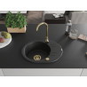 Mexen Kevin granitový dřez s 1 komorou a odkapávačem 586 x 458 mm, černý, sifon zlatý - 6517581005-77-G
