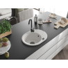 Mexen Kevin granitový dřez s 1 komorou a odkapávačem 586 x 458 mm, bílý, černý sifon - 6517581005-20-B