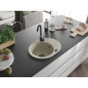 Mexen Kevin granitový dřez s odkapávačem, 1-komorový, 586 x 458 mm, béžový, černý sifon - 6517581005-69-B