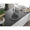 Mexen Kevin granitový jednodřez s odkapávačem 586 x 458 mm, šedý, černý sifon - 6517581005-71-B