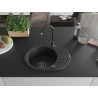 Mexen Kevin žulový dřez s jednou komorou a odkapávačem 586 x 458 mm, černá/stříbrný metalik, černý sifon