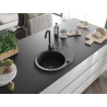 Mexen Kevin granitový dřez s 1-komorou s odkapávačem 586 x 458 mm, černý, černý sifon - 6517581005-77-B