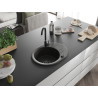 Mexen Kevin granitový dřez 1-komorový s odkapávačem 586 x 458 mm, černý/zlatý metalik, černý sifon - 6517581005-75-B