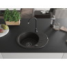 Mexen Kevin granitový dřez 1-komorový s odkapávačem 586 x 458 mm, černý/zlatý metalik, černý sifon - 6517581005-75-B