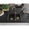 Mexen Carlos granitový dřez 1,5-komorový 582 x 475 mm, černý/zlatý metalický, sifon zlatý - 6518581500-75-G
