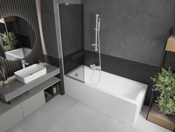 Mexen Next vanová zástěna 1-křídlová 60 x 150 cm, grafit, bílý - 895-060-000-00-40-20