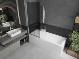 Mexen Next vanová zástěna 1-křídlová 70 x 150 cm, grafitová, bílá - 895-070-000-00-40-20