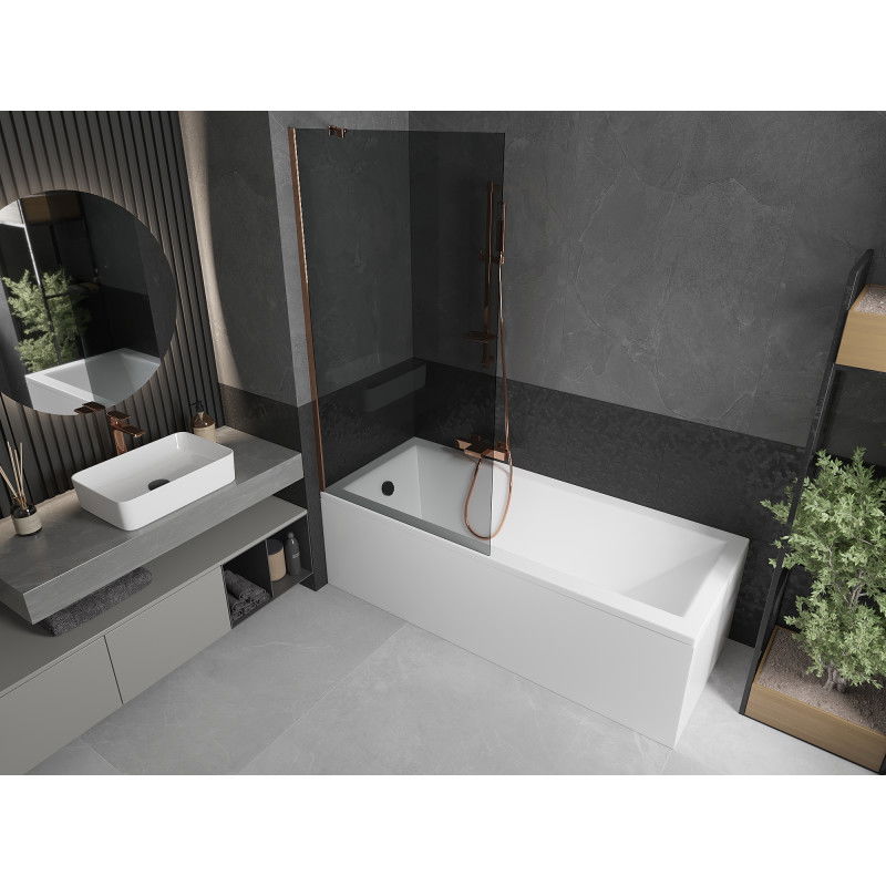 Mexen Next vanová zástěna 1-křídlová 90 x 150 cm, grafit, růžové zlato - 895-090-000-00-40-60