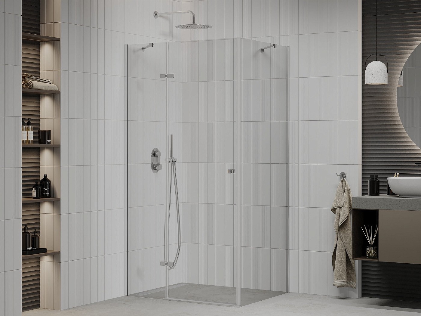 Příjemná koupelna: kombinace béžových stěn se sprchovým koutem